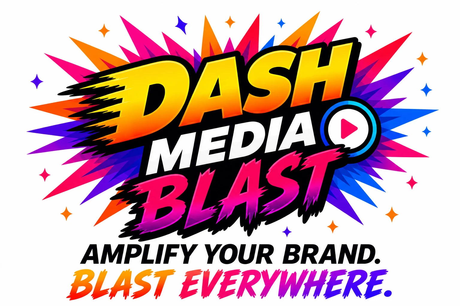 DASH Media Blast logo with colorful burst